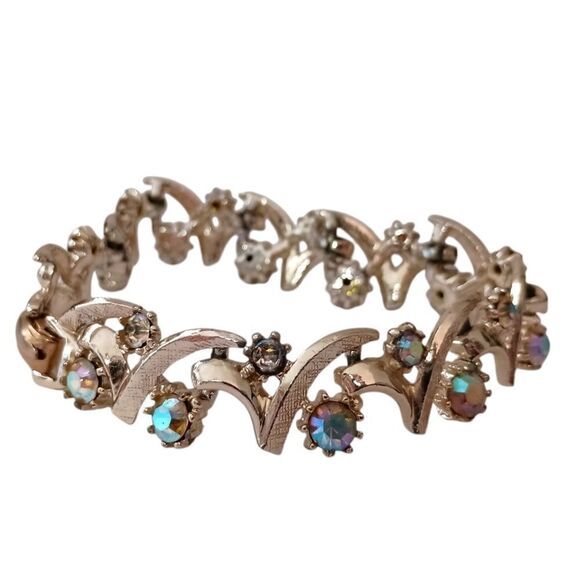 Vintage Aurora Borealis Rhinestone Bracelet Unsigned Arthur Pepper Mode Art MCM. - Picture 5 of 16